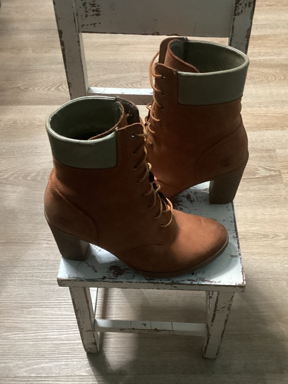 Timberland Glancy 6” Booths Chestnut Lace-Up Ankle Boots Sz 7.5 Heel 3.5”